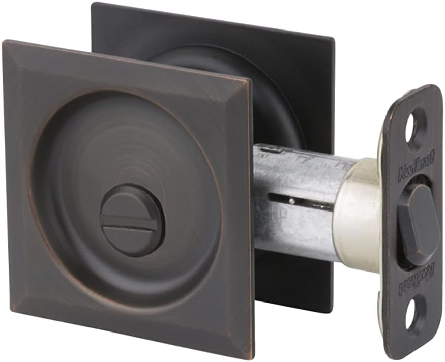 Kwikset 335SQT-514 Square Privacy Pocket Door Lock with Iron Black Finish - WildKart