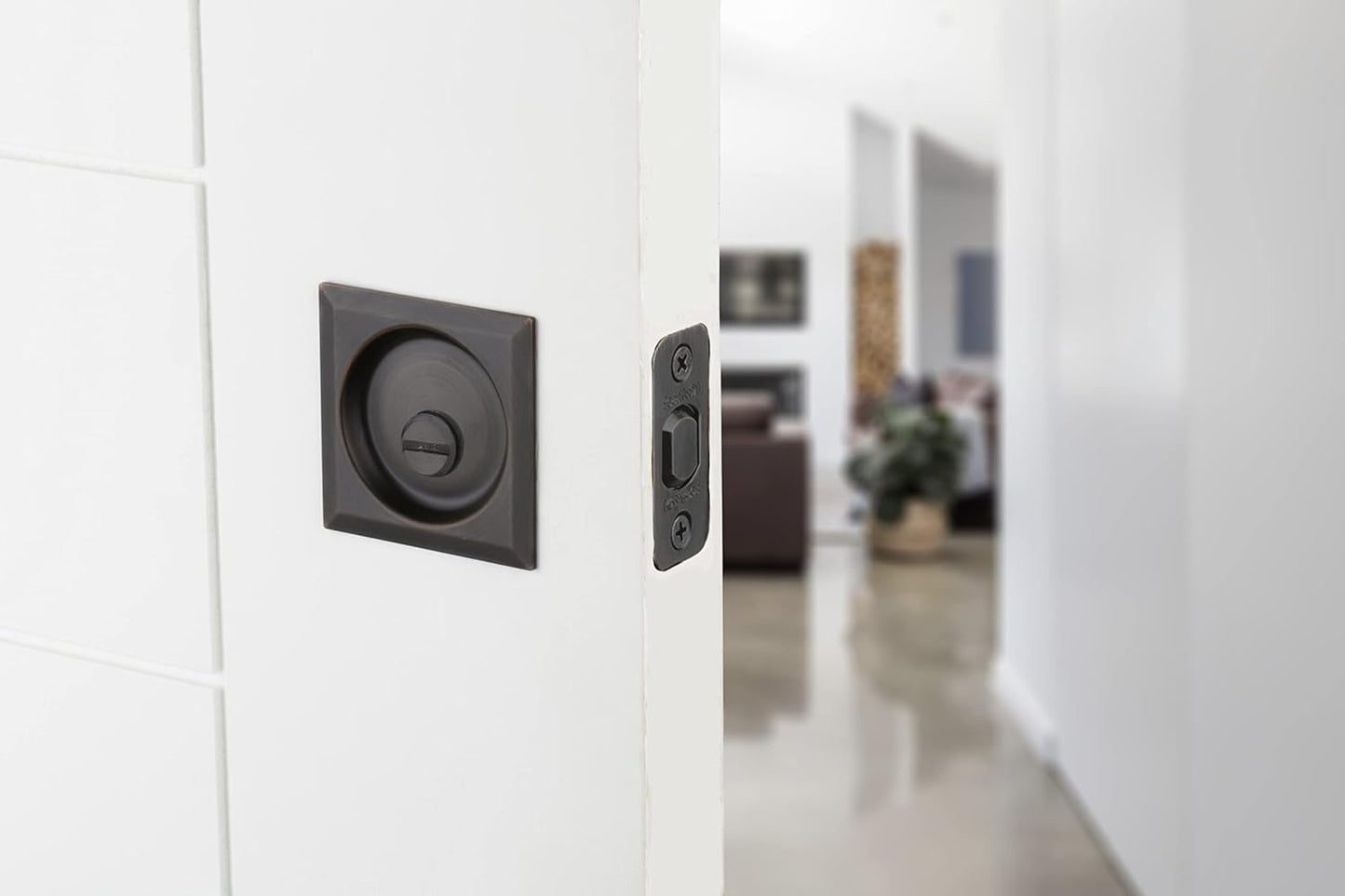 Kwikset 335SQT-514 Square Privacy Pocket Door Lock with Iron Black Finish - WildKart