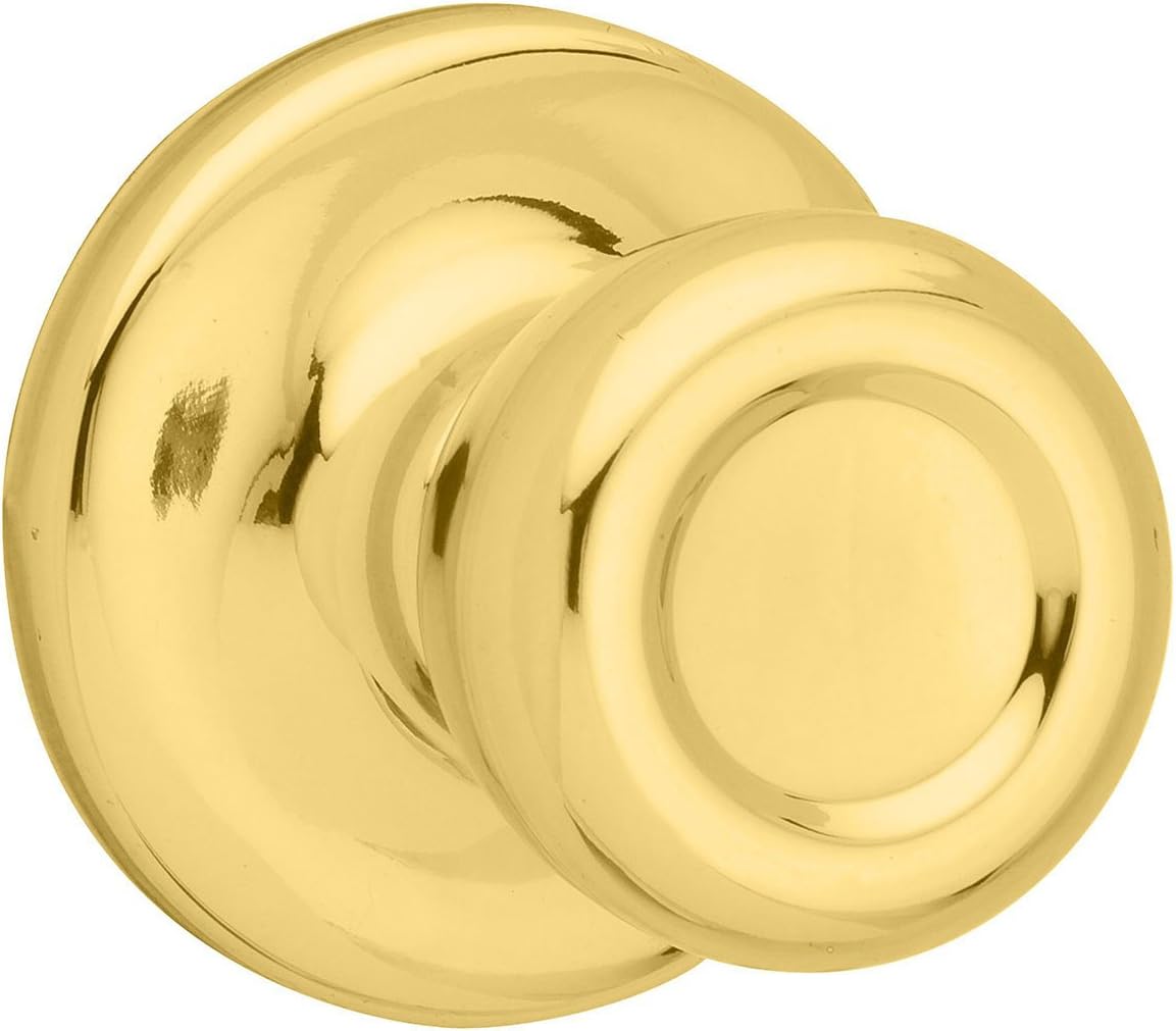 Kwikset Mobile Home Passage Door Knob in Polished Brass - Closet and Hallway Handle, Non-Locking
