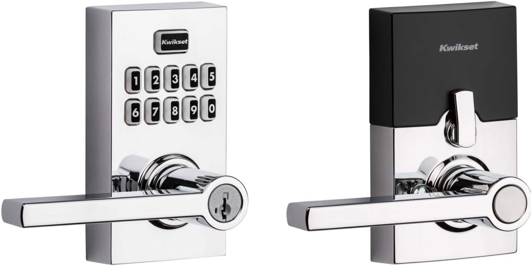 Kwikset SmartCode 917 Keyless Entry Electronic Lever Lock with Halifax Door Handle - Polished Chrome