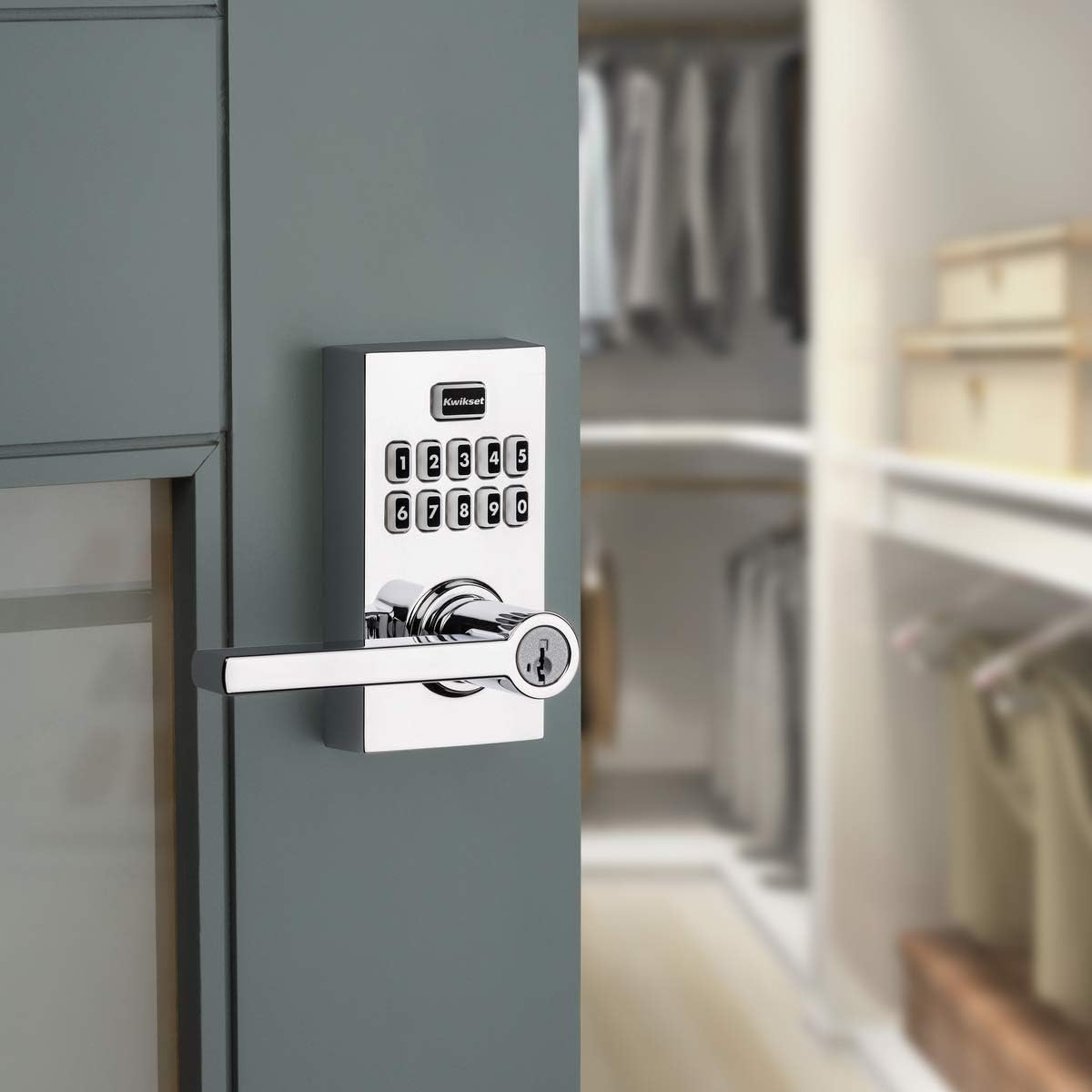 Kwikset SmartCode 917 Keyless Entry Electronic Lever Lock with Halifax Door Handle - Polished Chrome