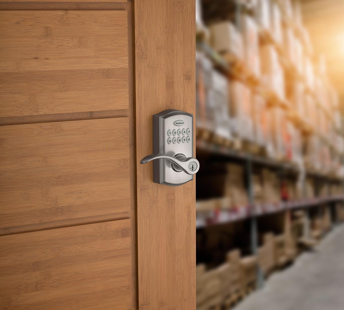 Kwikset SmartCode 955 Pembroke Light Commercial Electronic Lever with 10-Button Keypad, Keyless Entry, Long Battery Life, High Durability - Satin Nickel - WildKart