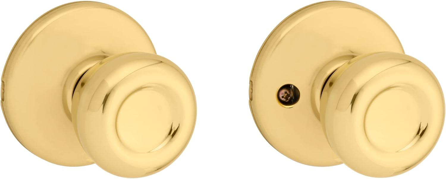 Kwikset Tylo Interior Passage Door Knob in Polished Brass for Closet and Hallway Doors