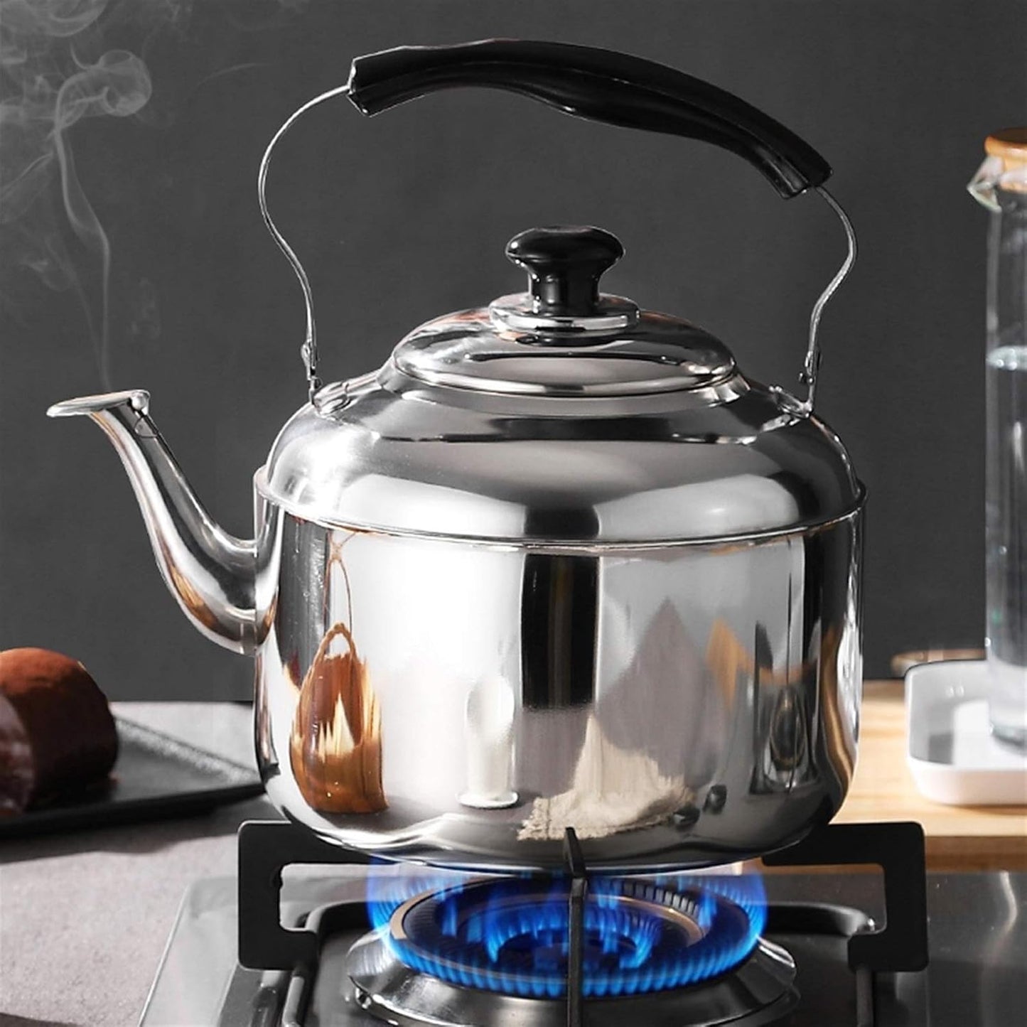 Kwnces Stainless Steel Whistling Tea Kettle for Stove Top - Ideal for Gas, Induction, Electric Stovetops - 4L Size