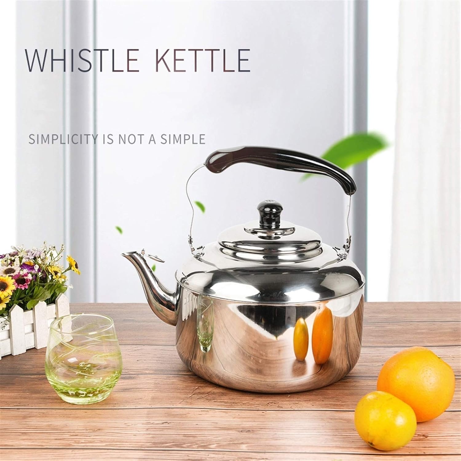 Kwnces Stainless Steel Whistling Tea Kettle for Stove Top - Ideal for Gas, Induction, Electric Stovetops - 4L Size