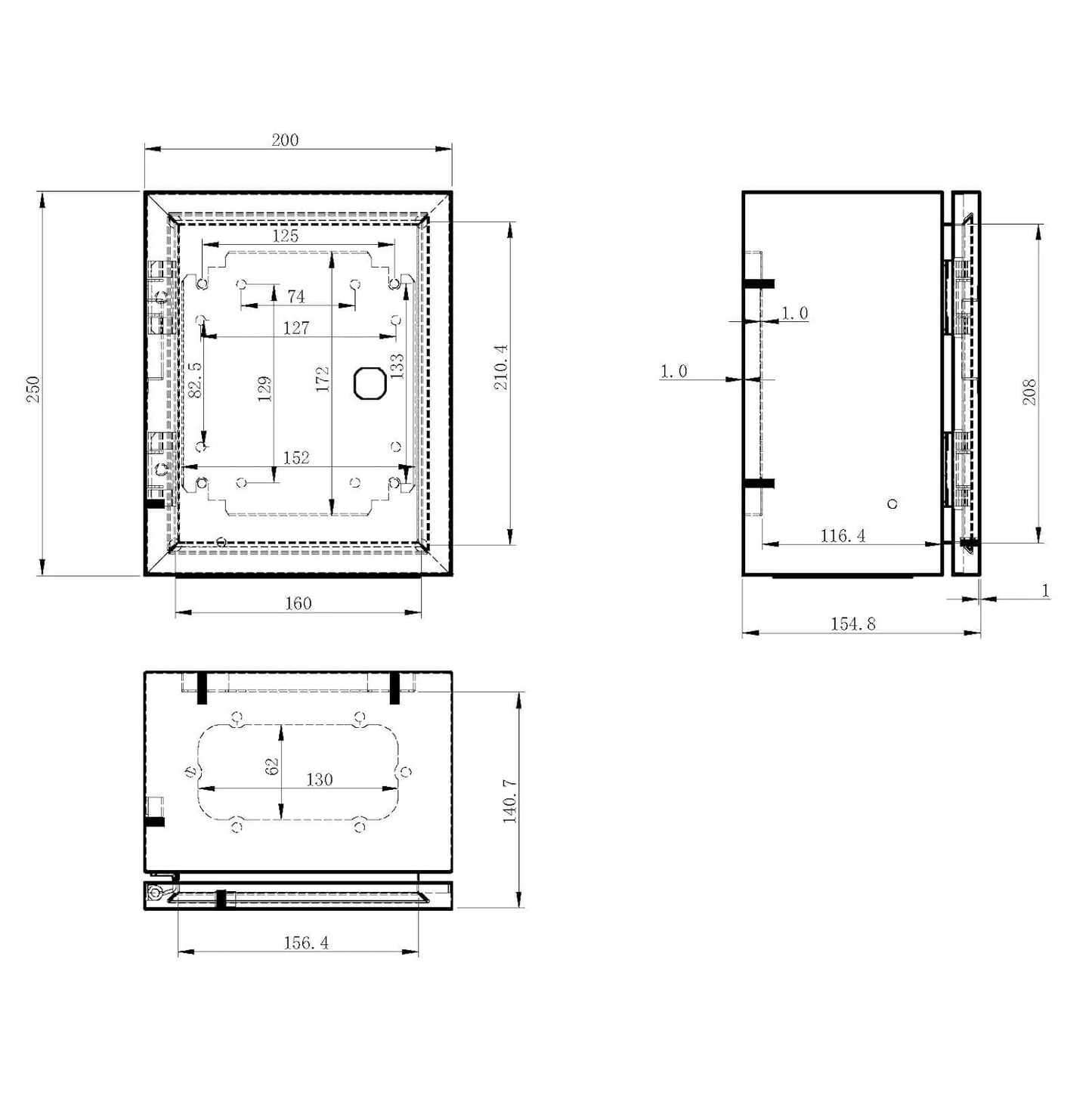 KWONONG IP65 Waterproof Metal Enclosure with Mounting Plate and Wall Bracket for Indoor/Outdoor Projects - 250×200×150mm
