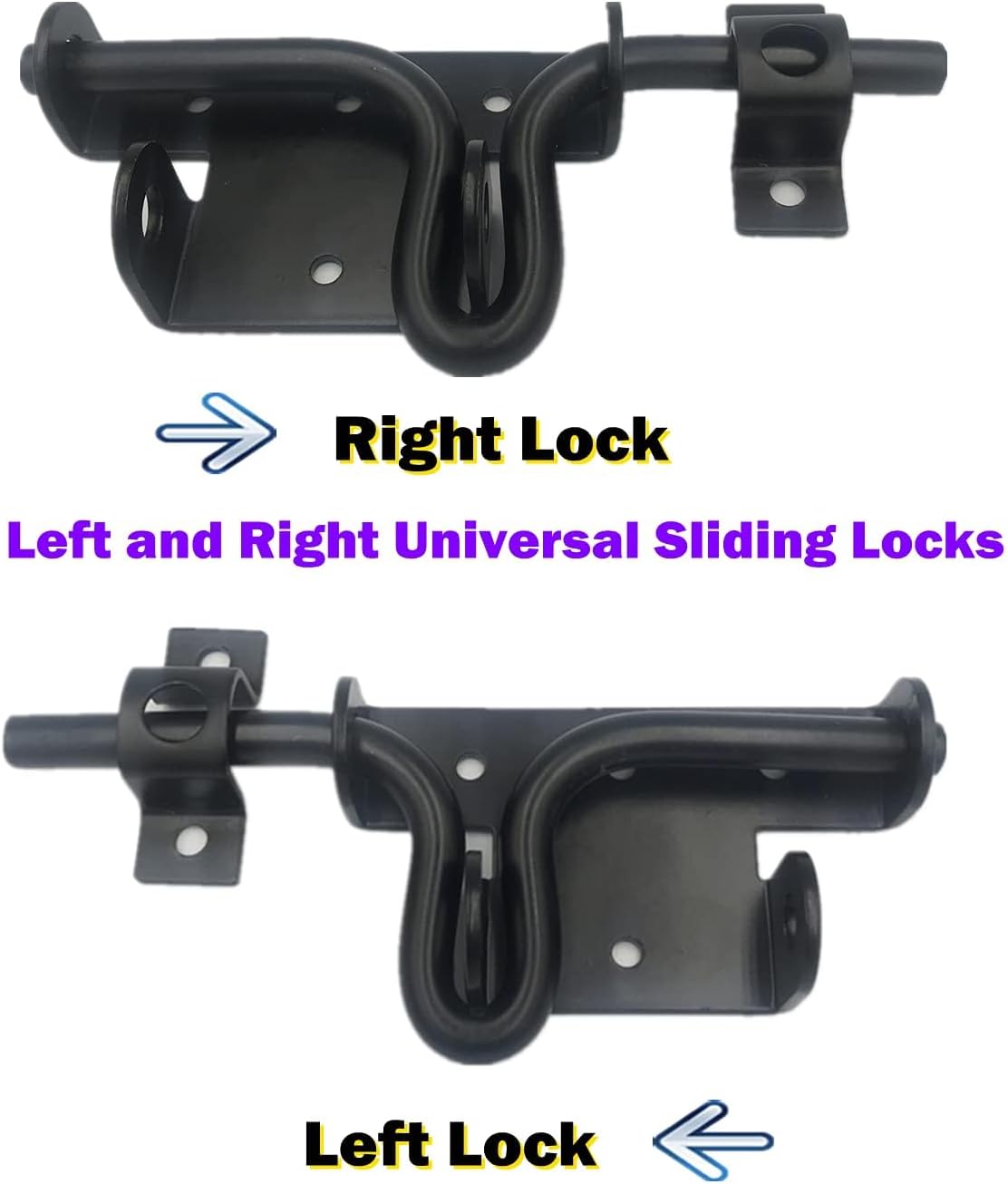 LAJIAOZ Black Heavy Duty Slide Bolt Gate Latch with Padlock Hole for Shed Doors, Fences, Barns, and Outdoor Use