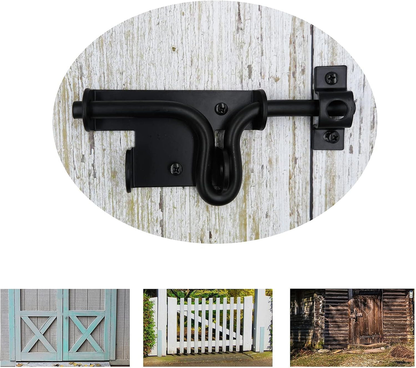 LAJIAOZ Black Heavy Duty Slide Bolt Gate Latch with Padlock Hole for Shed Doors, Fences, Barns, and Outdoor Use