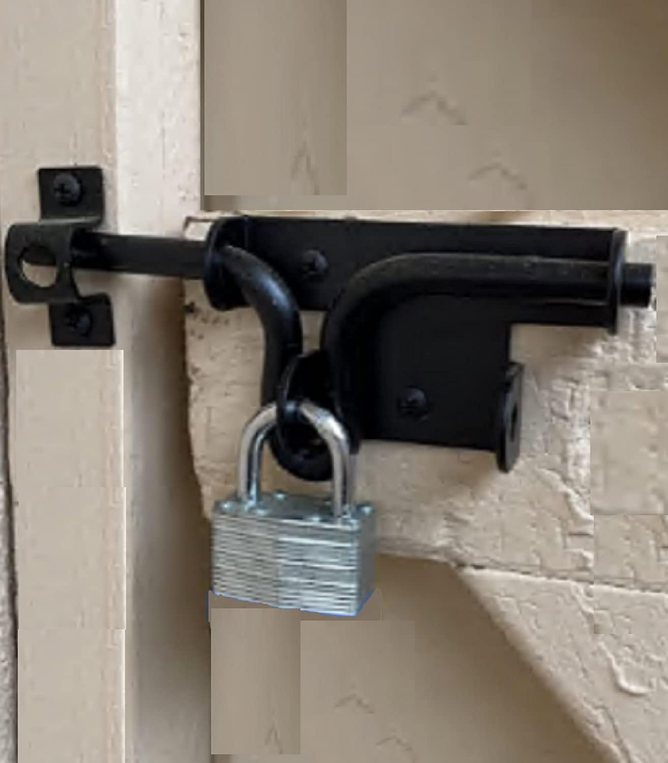 LAJIAOZ Black Heavy Duty Slide Bolt Gate Latch with Padlock Hole for Shed Doors, Fences, Barns, and Outdoor Use
