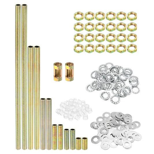 Lamp Pipe Kit with Lock Nuts and Washers for Chandelier Ceiling Light DIY - 6 Size Thread Fasteners Set