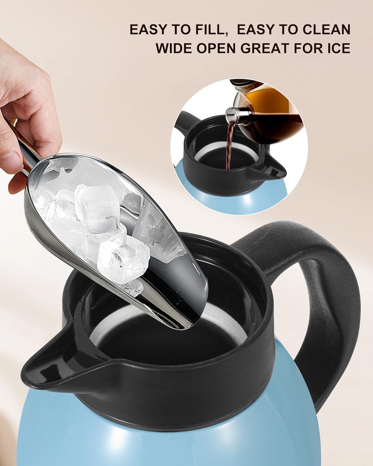 Large 102 oz Thermal Coffee Carafe - Insulated Stainless Steel Flask for Hot Liquids - Keeps Coffee Hot for 24 Hours - Ideal for Parties and Events - Blue Color