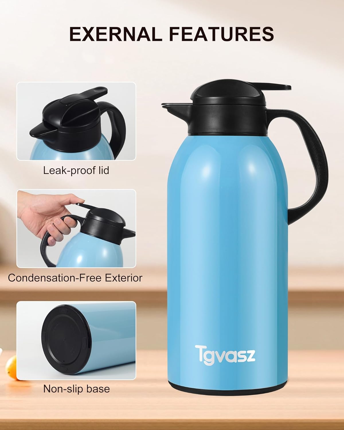 Large 102 oz Thermal Coffee Carafe - Insulated Stainless Steel Flask for Hot Liquids - Keeps Coffee Hot for 24 Hours - Ideal for Parties and Events - Blue Color