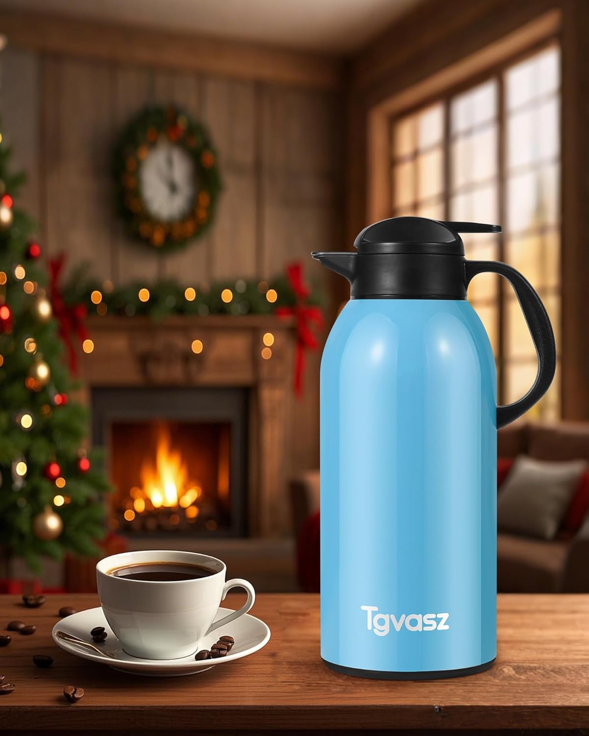 Large 102 oz Thermal Coffee Carafe - Insulated Stainless Steel Flask for Hot Liquids - Keeps Coffee Hot for 24 Hours - Ideal for Parties and Events - Blue Color