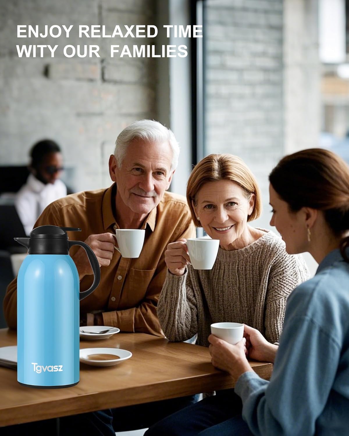 Large 102 oz Thermal Coffee Carafe - Insulated Stainless Steel Flask for Hot Liquids - Keeps Coffee Hot for 24 Hours - Ideal for Parties and Events - Blue Color