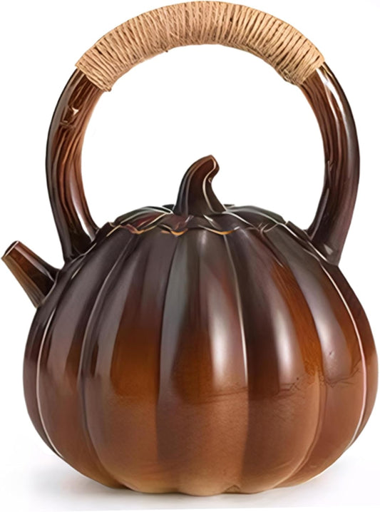 Large 1100ml Ceramic Pumpkin Teapot with Handle & Lid - Whistling Tea Kettle for Stove Top