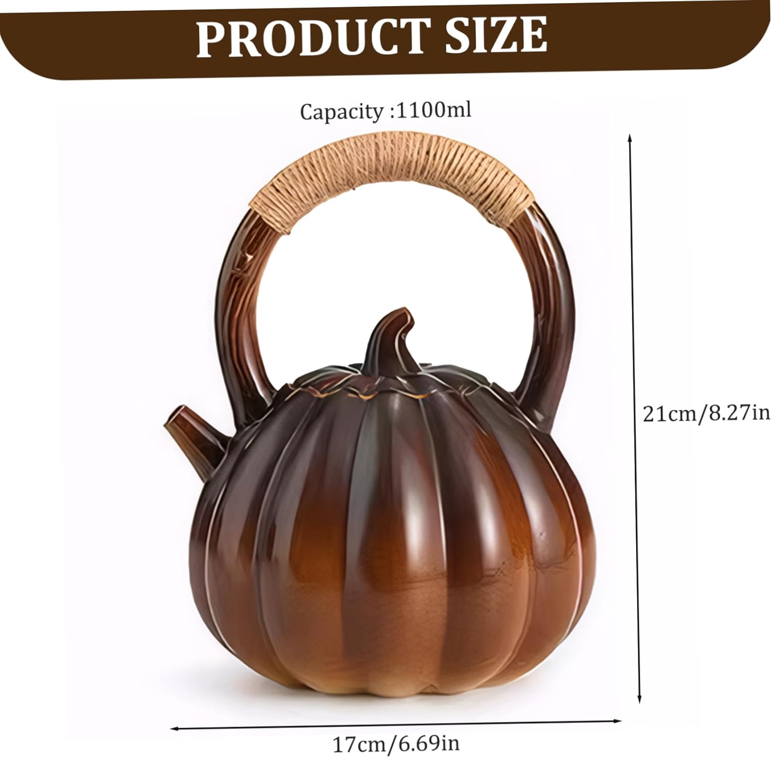 Large 1100ml Ceramic Pumpkin Teapot with Handle & Lid - Whistling Tea Kettle for Stove Top
