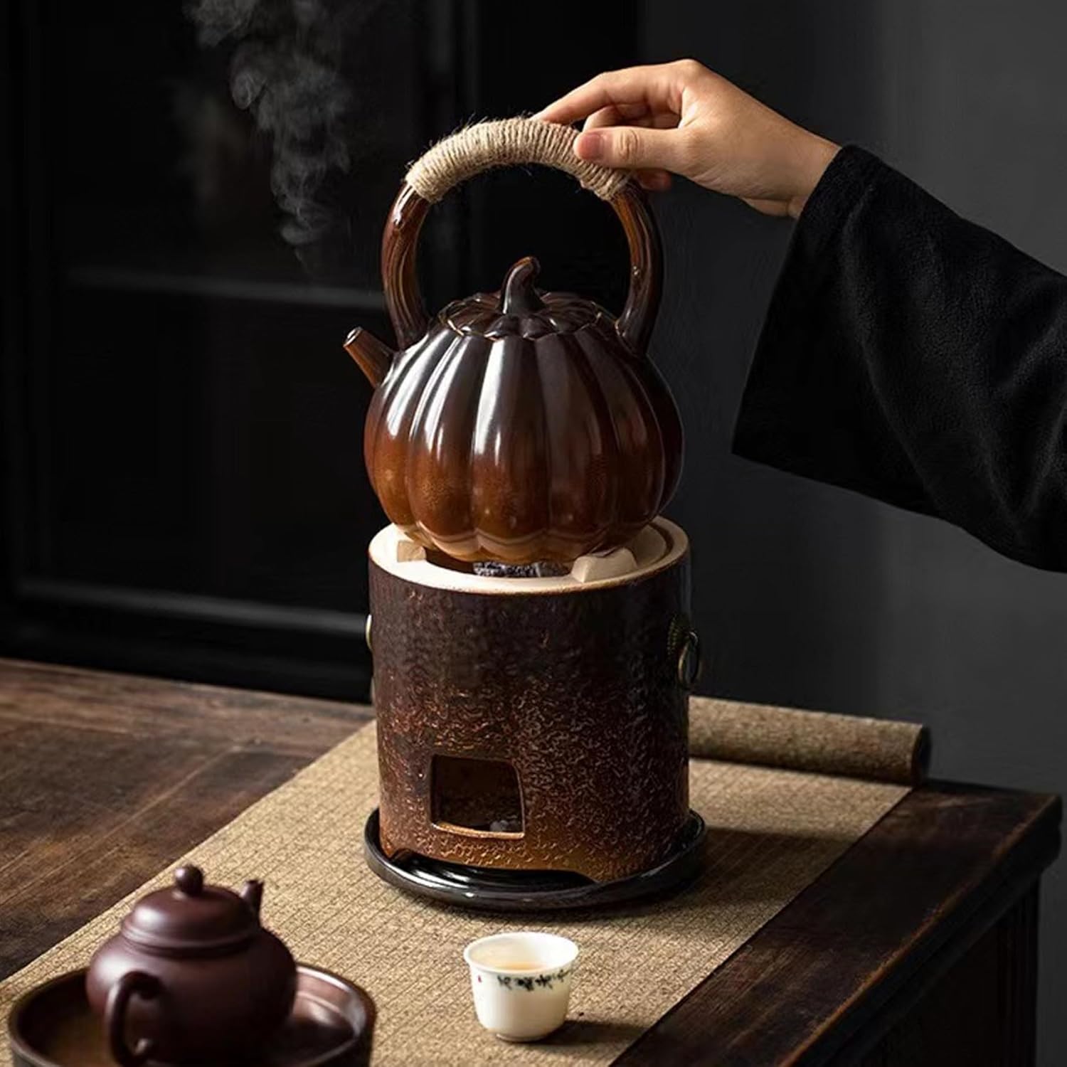 Large 1100ml Ceramic Pumpkin Teapot with Handle & Lid - Whistling Tea Kettle for Stove Top