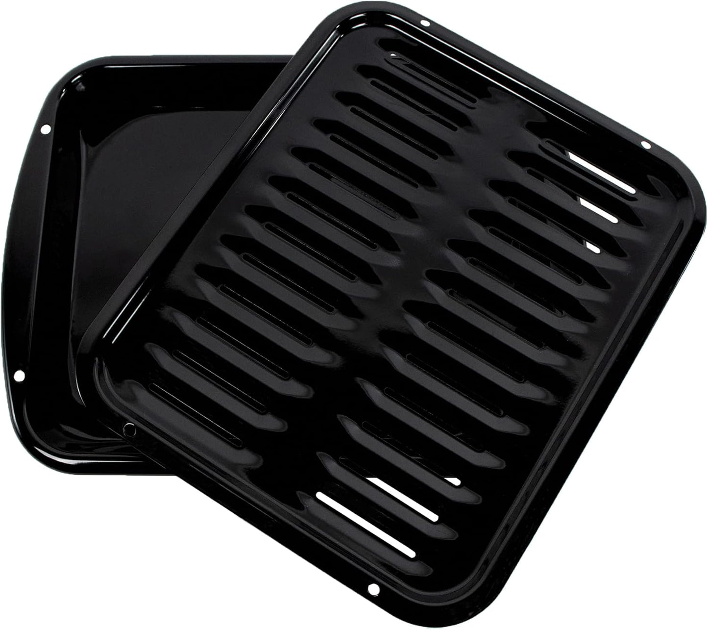 Large 2-Piece Broiler Pan & Grill Set - Porcelain-on-Steel - 16-1/2"x12-3/4"x1-3/4" - Black - Certified Appliance Accessories
