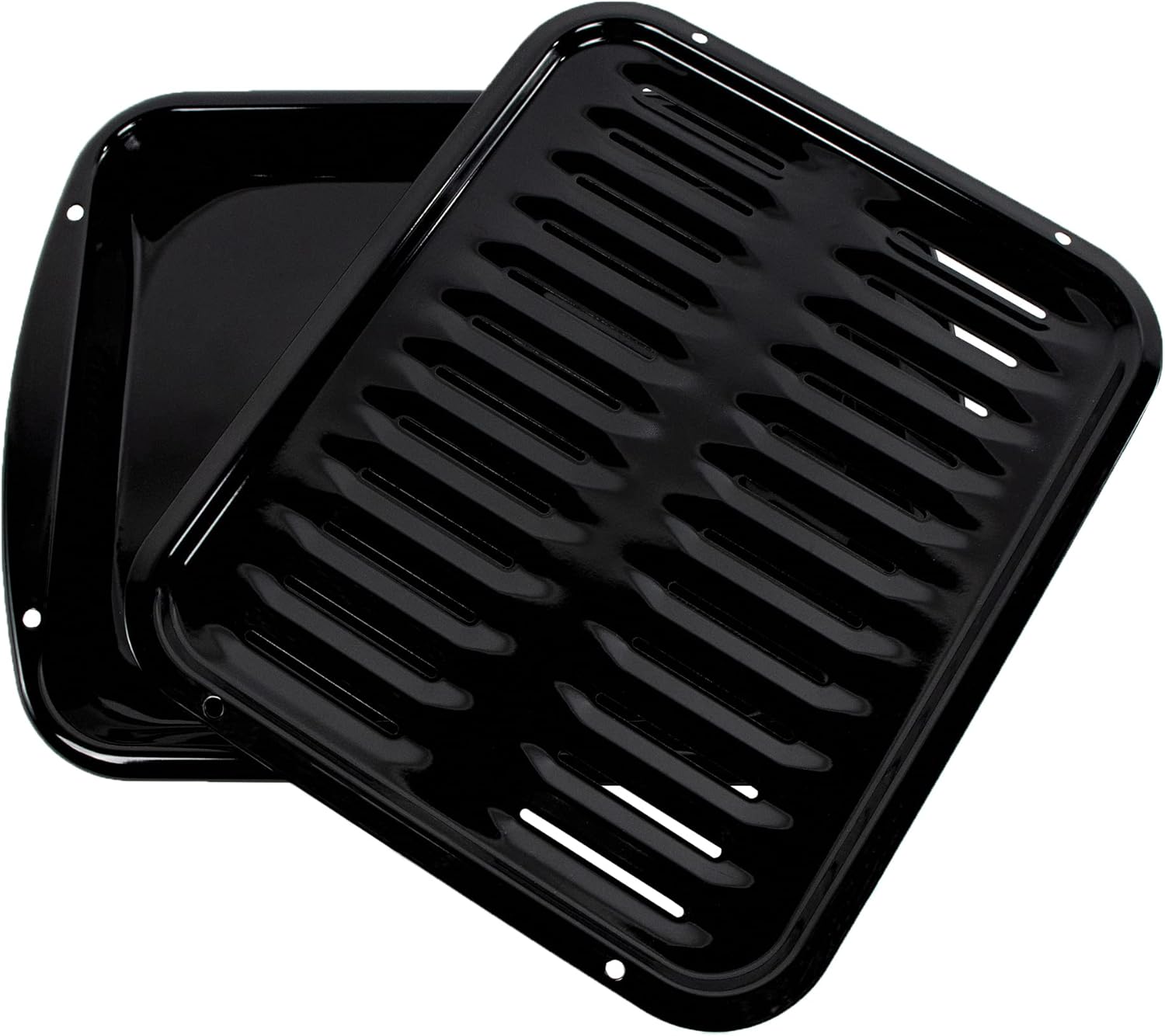Large 2-Piece Broiler Pan & Grill Set - Porcelain-on-Steel - 16-1/2"x12-3/4"x1-3/4" - Black - Certified Appliance Accessories