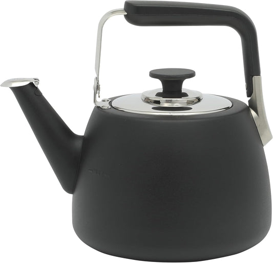 Large 2 QT Heavy Gauge Stainless Steel Whistling Tea Kettle in Matte Black by Sur La Table - Kitchen Essentials
