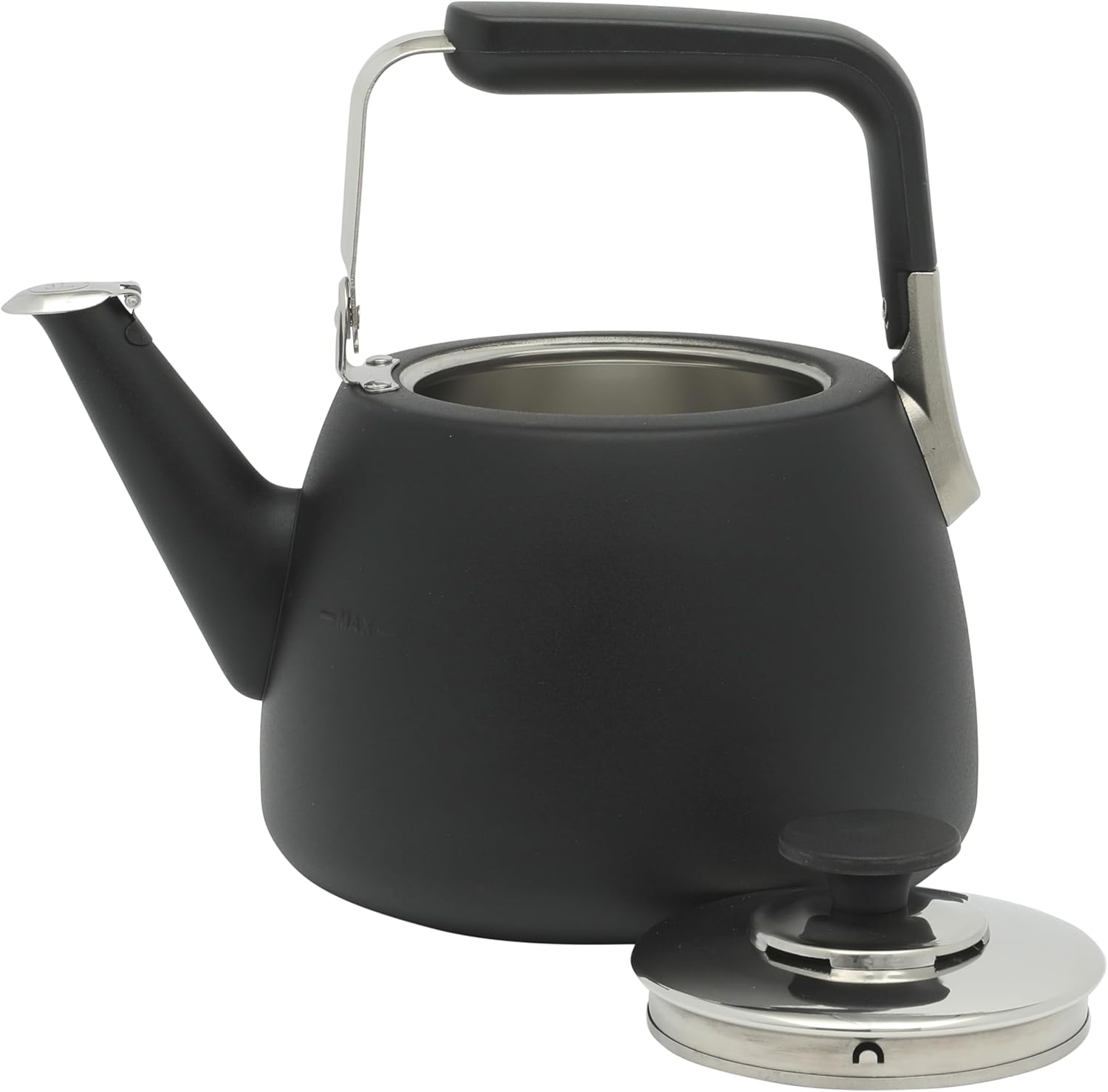 Large 2 QT Heavy Gauge Stainless Steel Whistling Tea Kettle in Matte Black by Sur La Table - Kitchen Essentials