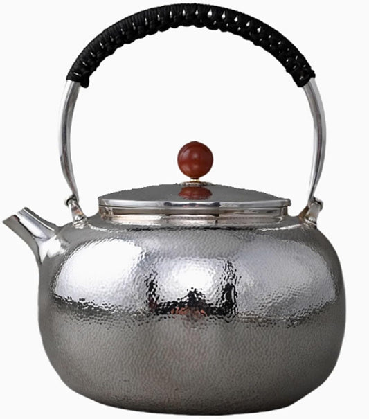 Large 2L Capacity Sterling Silver 999 Tea Kettle with Anti-Hot Handle - Household Pure Silver Pot for Tea, Coffee, Milk