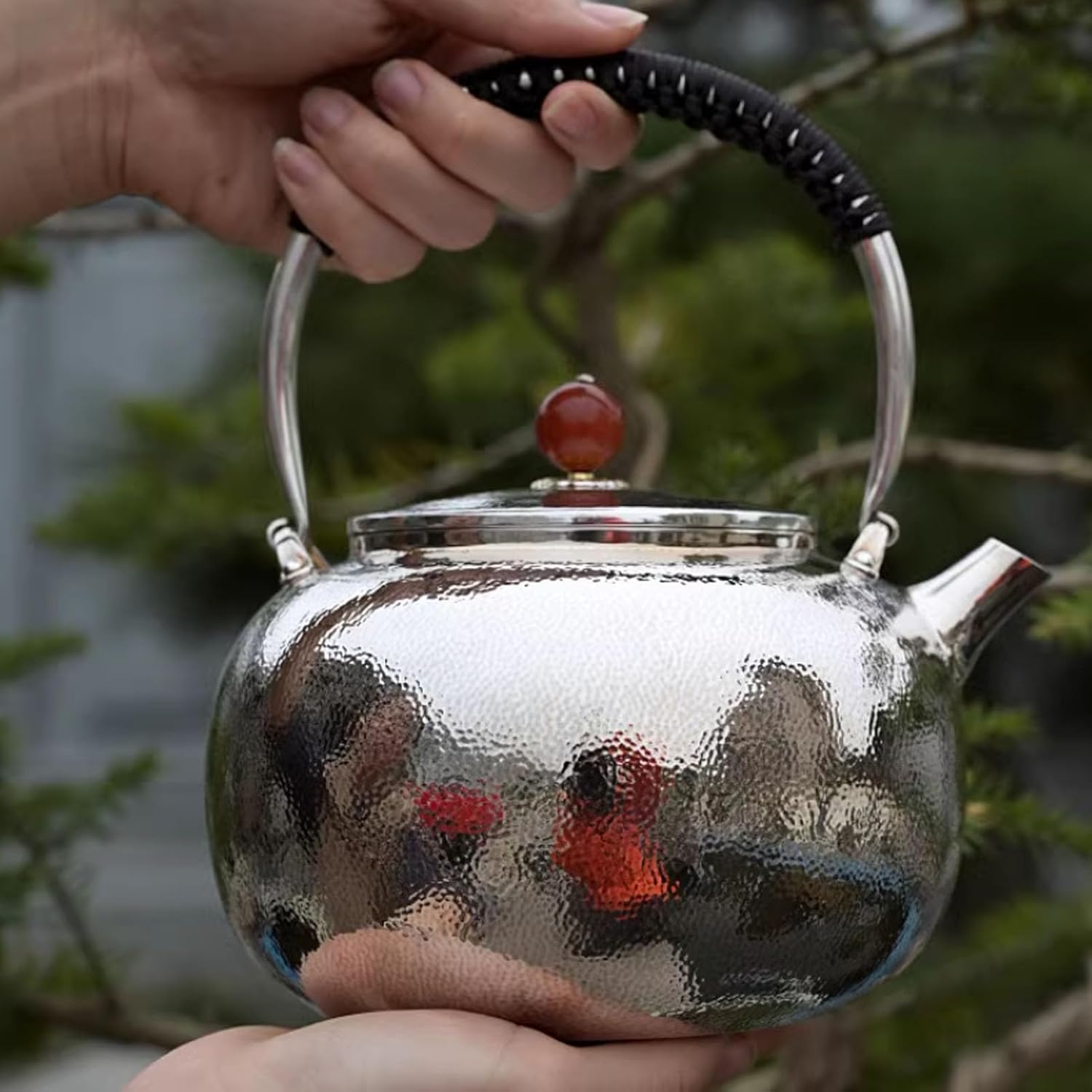 Large 2L Capacity Sterling Silver 999 Tea Kettle with Anti-Hot Handle - Household Pure Silver Pot for Tea, Coffee, Milk