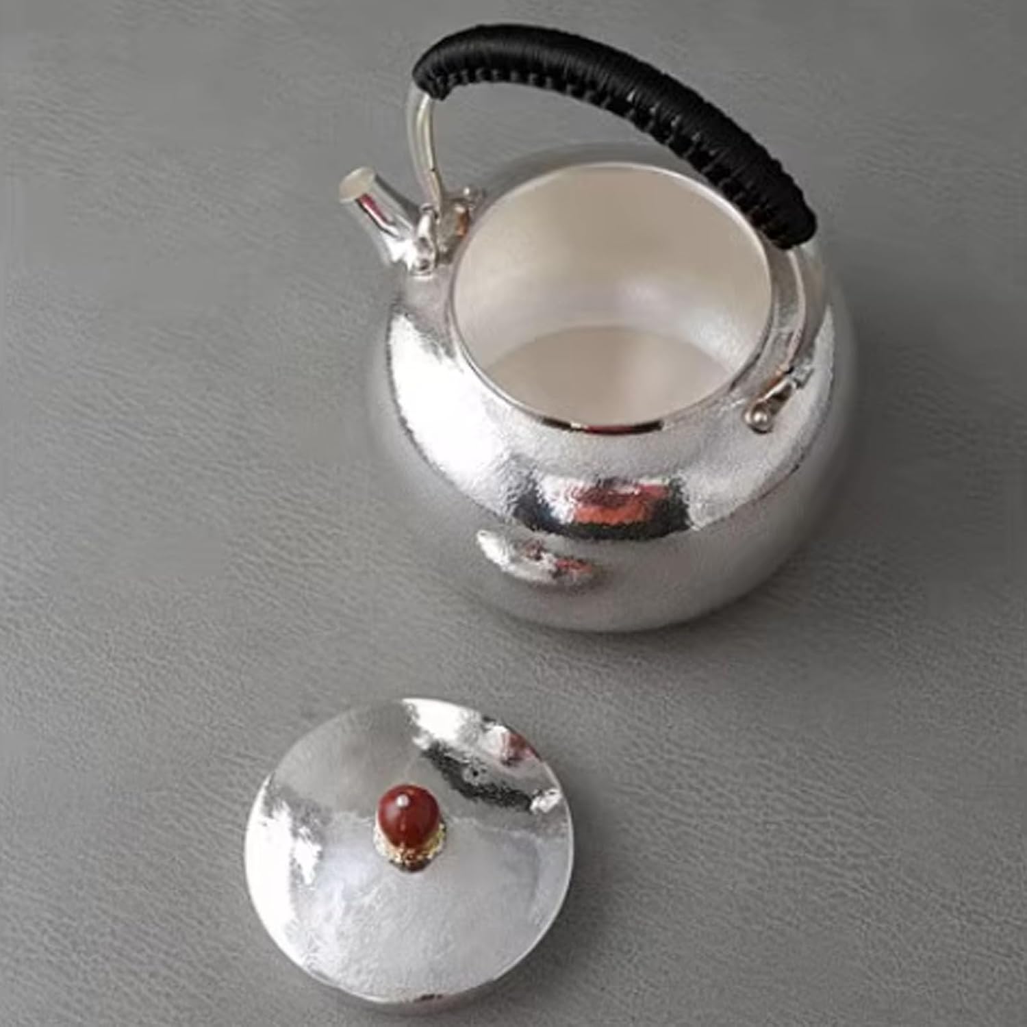 Large 2L Capacity Sterling Silver 999 Tea Kettle with Anti-Hot Handle - Household Pure Silver Pot for Tea, Coffee, Milk