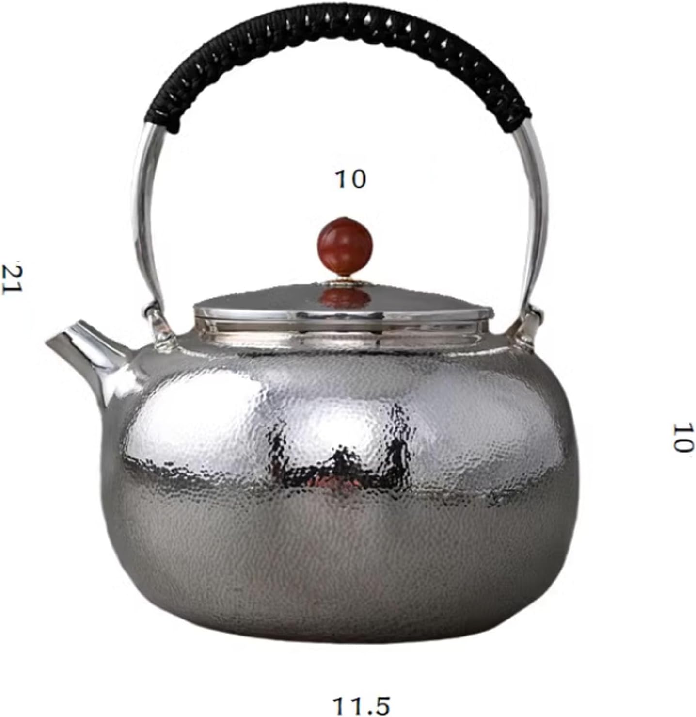 Large 2L Capacity Sterling Silver 999 Tea Kettle with Anti-Hot Handle - Household Pure Silver Pot for Tea, Coffee, Milk