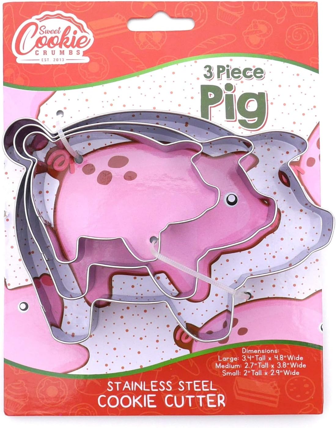 Large 3-Piece Pig Farm Animal Cookie Cutter Set - Premium Stainless Steel, Dishwasher Safe - Sweet Cookie Crumbs