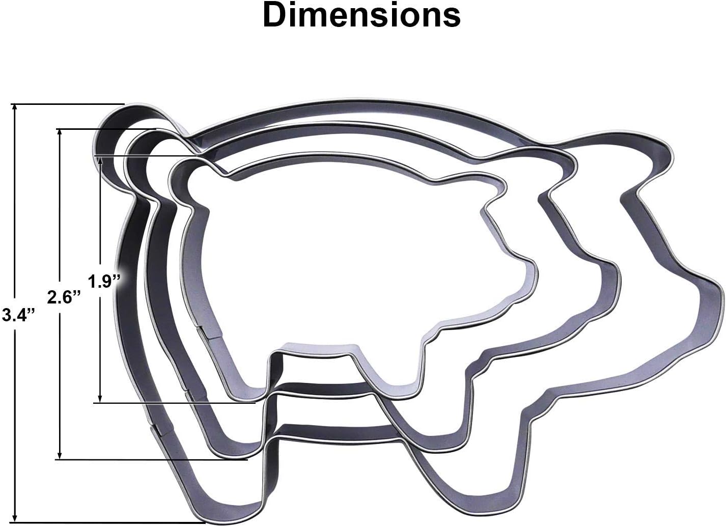 Large 3-Piece Pig Farm Animal Cookie Cutter Set - Premium Stainless Steel, Dishwasher Safe - Sweet Cookie Crumbs