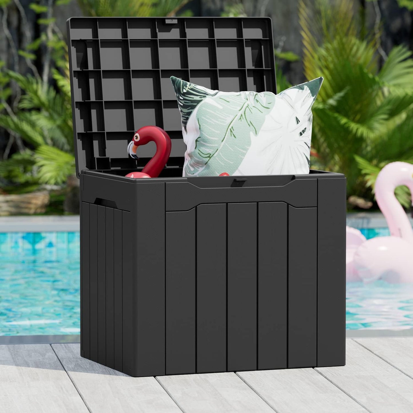 Large 31 Gallon Resin Deck Box for Patio Furniture & Garden Tools, Weatherproof, UV Resistant, Lockable with Master Lock Padlock