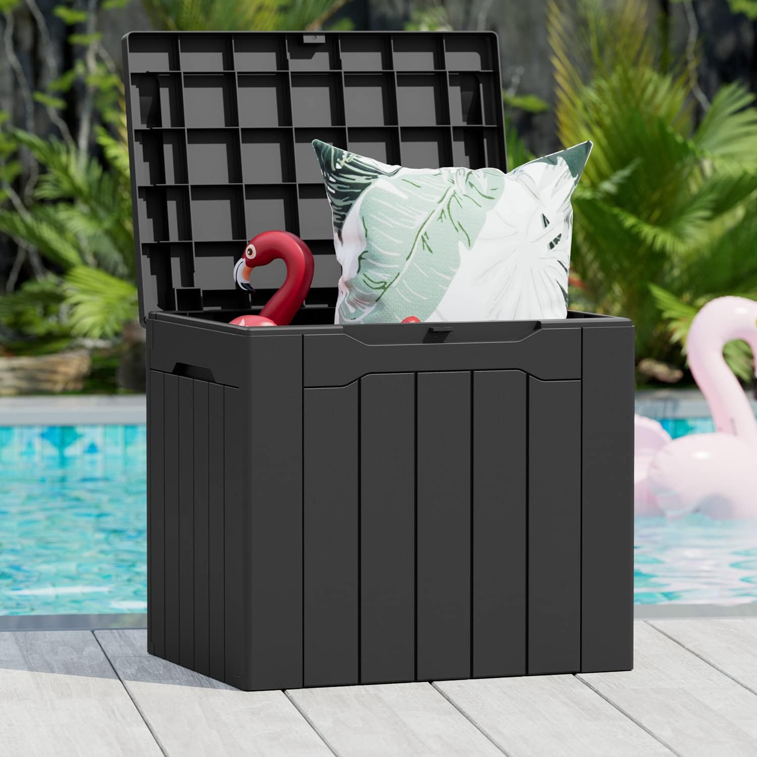 Large 31 Gallon Resin Deck Box for Patio Furniture & Garden Tools, Weatherproof, UV Resistant, Lockable with Master Lock Padlock