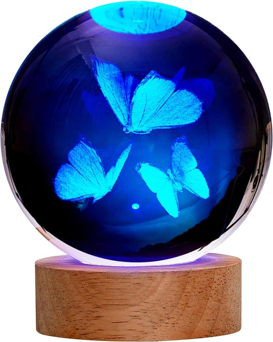 Large 3D Butterfly Lamp with Remote Control - Crystal Night Light for Women - 16 Color Changing Bedroom Decor - 3 Butterflies Figurines