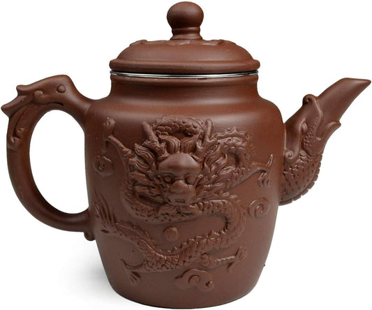 Large 600ml Reddish Stainless Steel Gongfu Teapot with Dragon Filter for Loose Chinese Tea