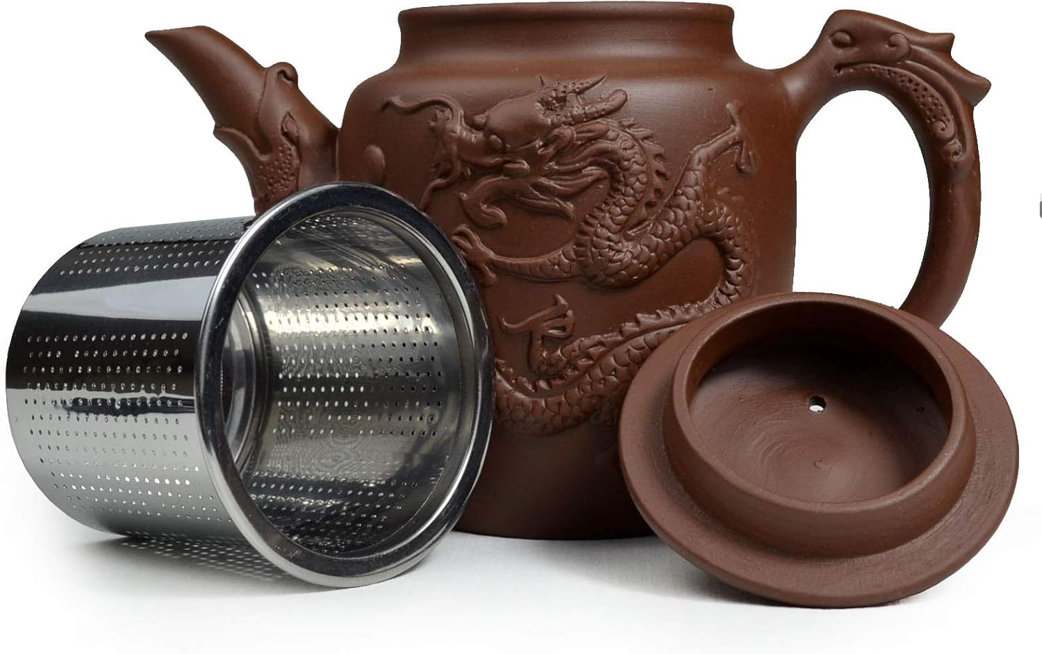 Large 600ml Reddish Stainless Steel Gongfu Teapot with Dragon Filter for Loose Chinese Tea