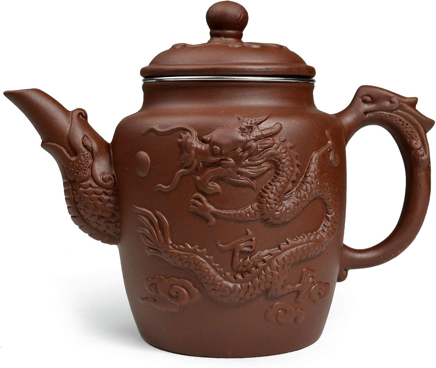 Large 600ml Reddish Stainless Steel Gongfu Teapot with Dragon Filter for Loose Chinese Tea