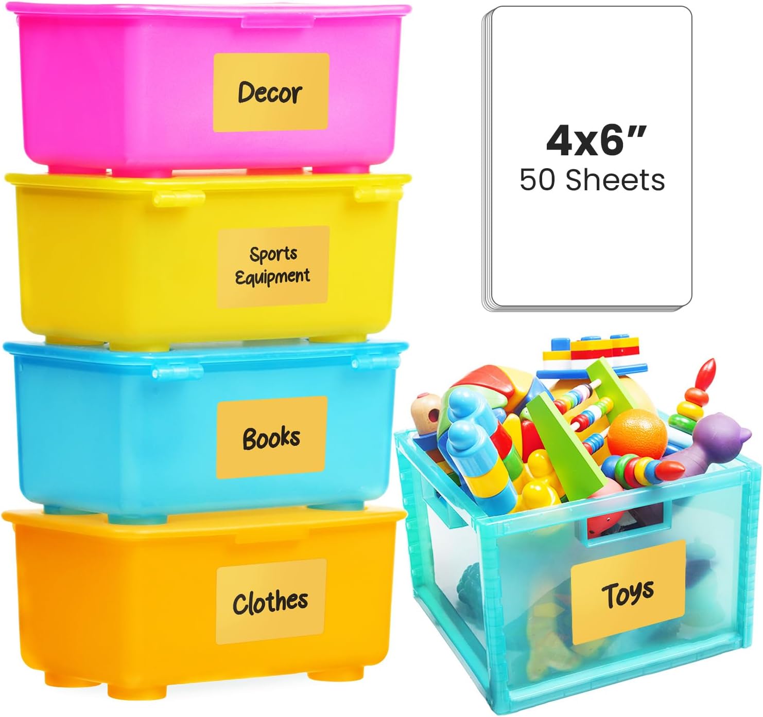 Large Bin Labels for Storage Bins (50 6x4) - Organize Pantry & Crafts - Removable Moving Labels - Labels for Storage Organization