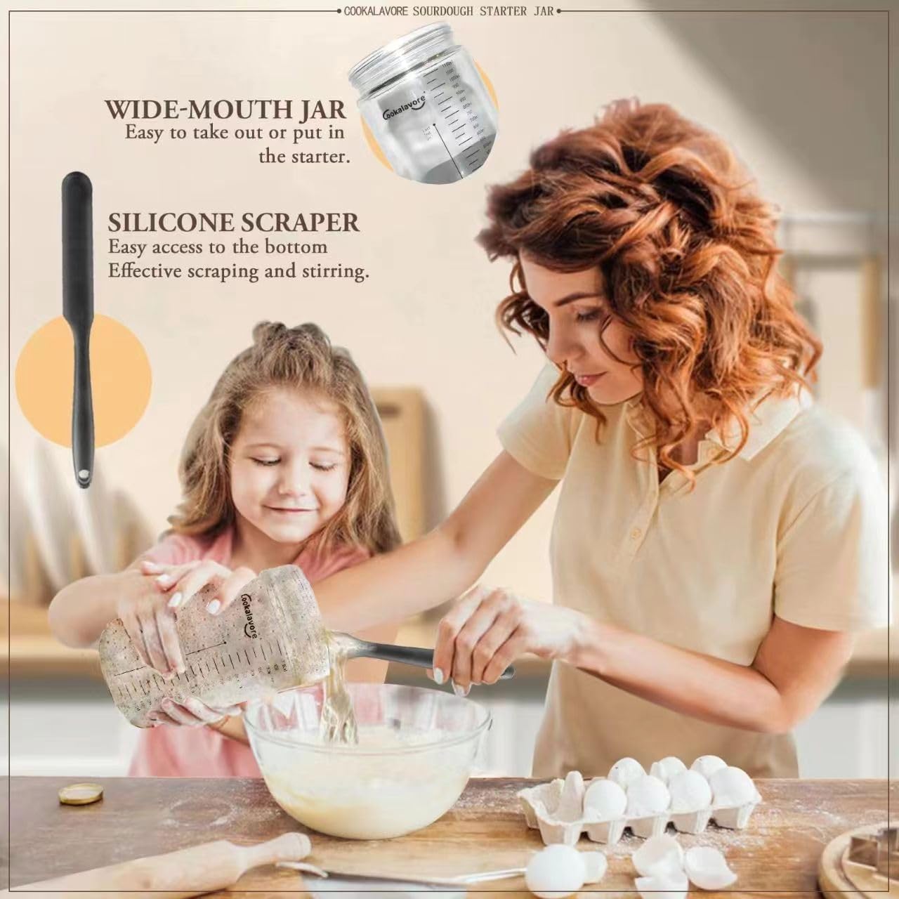 Large Capacity Cookalavore Sourdough Starter Jar Kit with Glass Jar, Cloth Cover, Spatula, Lid, Band, and Tracker - Baking Gifts