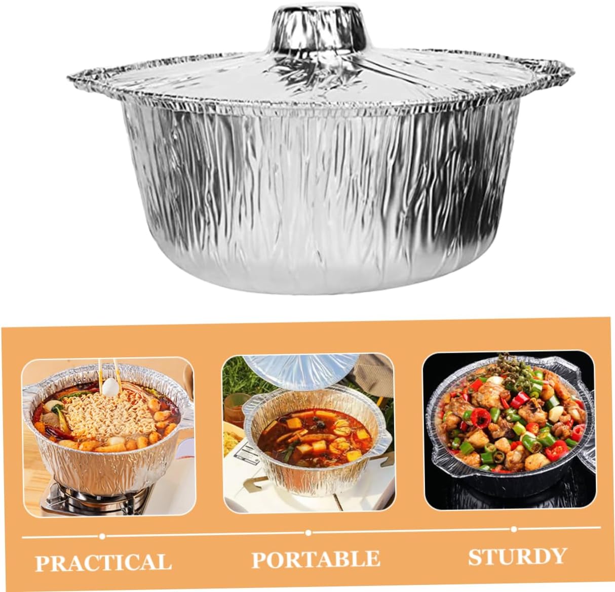 Large Capacity Portable Aluminum Foil Pan for Cooking and Food Storage - Ideal for Camping, Meal Prep, and Barbecue - Durable Tin Foil Pot
