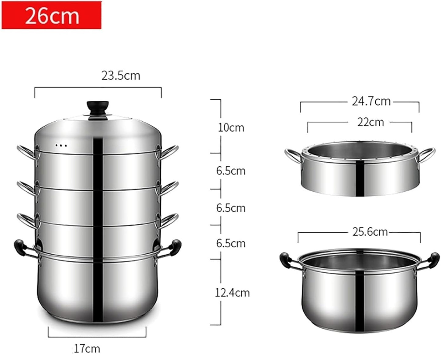 Large Capacity Stainless Steel Steamer/Stock Pot for Gas Stove/Induction Cooker - 30cm/32cm/34cm - Household/Commercial Use