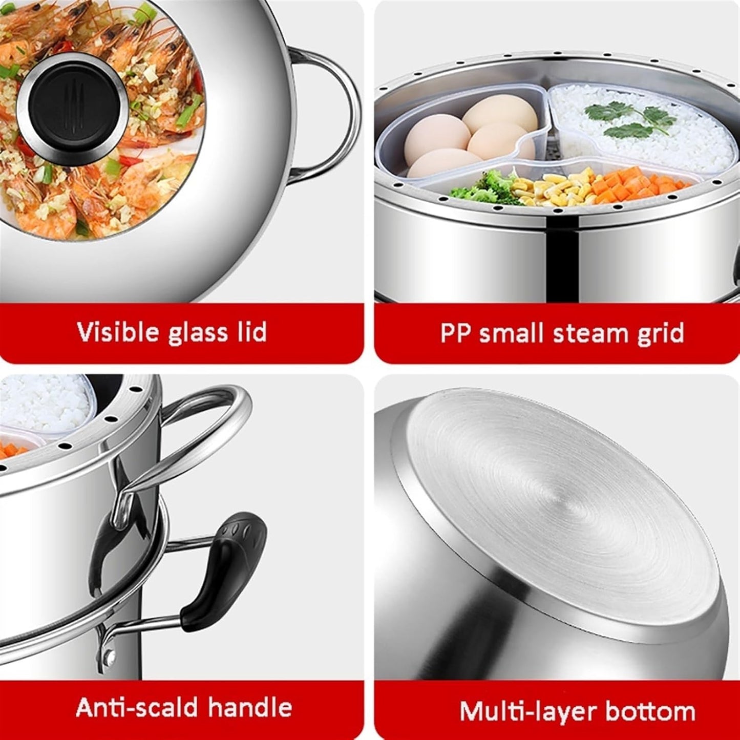 Large Capacity Stainless Steel Steamer/Stock Pot for Gas Stove/Induction Cooker - 30cm/32cm/34cm - Household/Commercial Use
