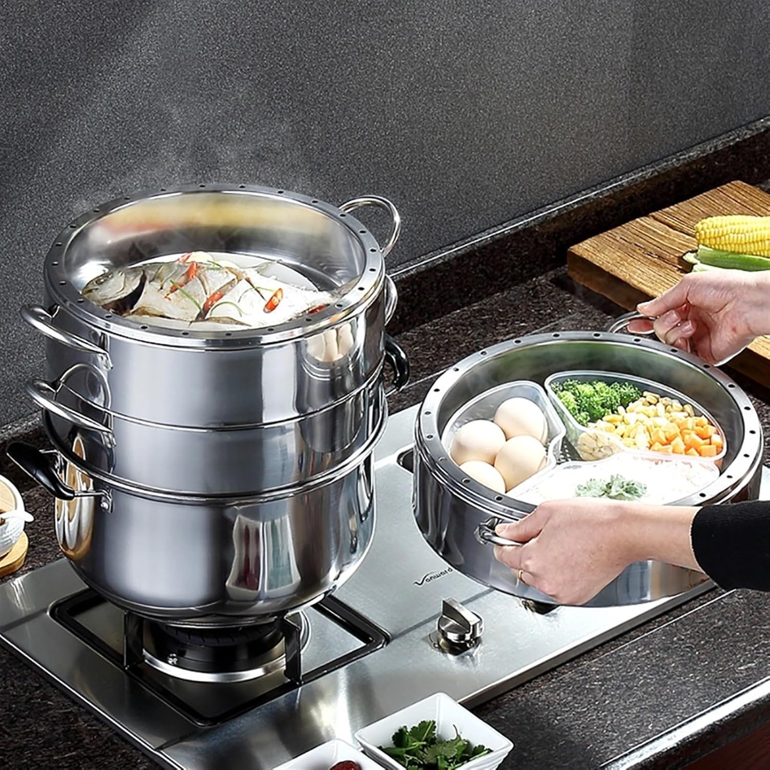 Large Capacity Stainless Steel Steamer/Stock Pot for Gas Stove/Induction Cooker - 30cm/32cm/34cm - Household/Commercial Use