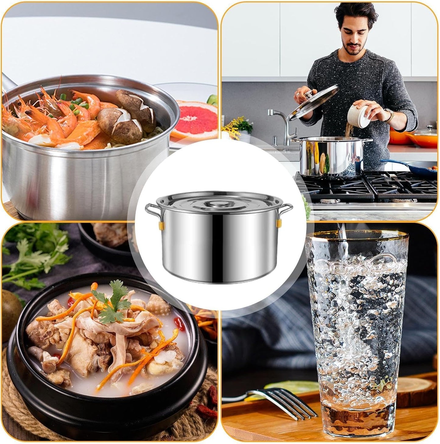 Large Capacity Stainless Steel Stock Pot for Cooking Rice, Noodles, Soup, and More - Durable Steamer Cookware with Lid