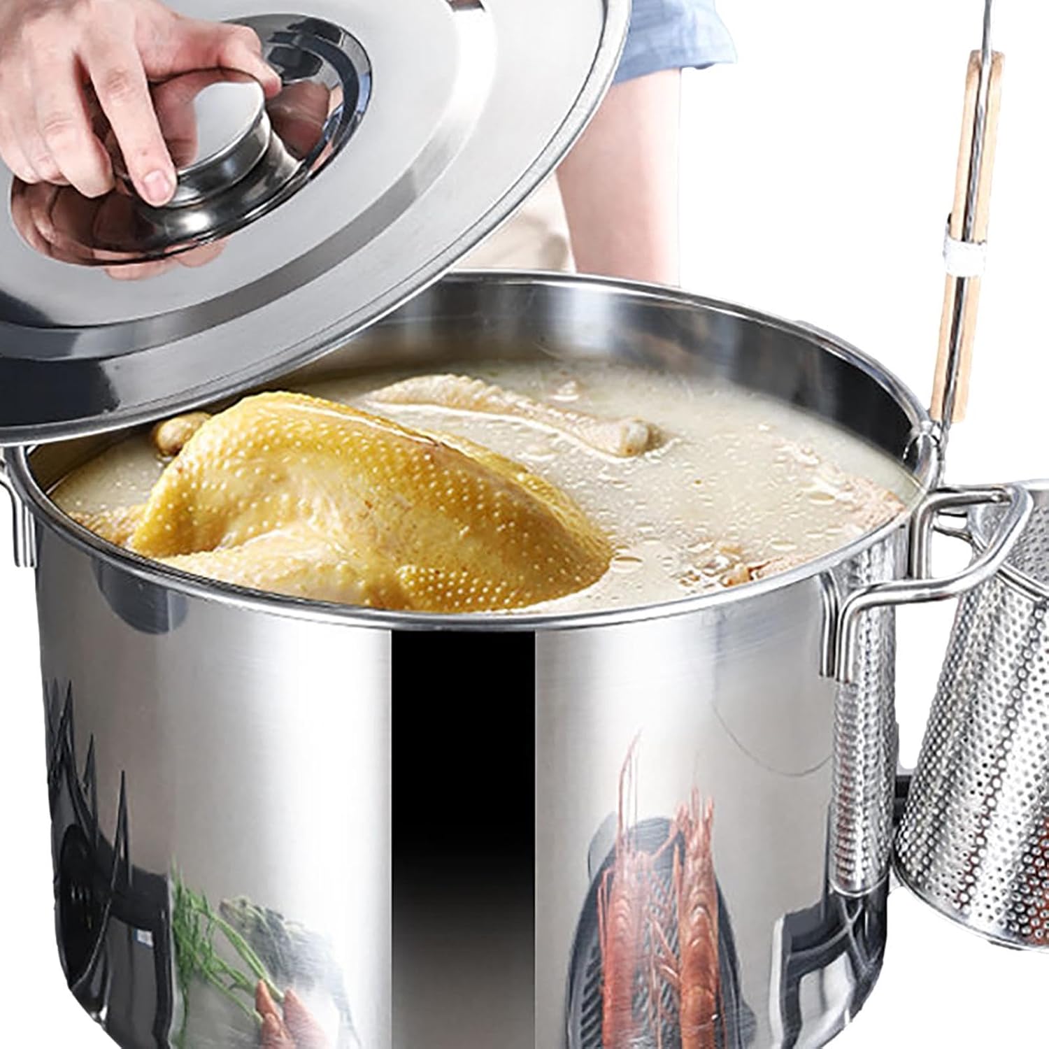 Large Capacity Stainless Steel Stock Pot for Cooking Rice, Noodles, Soup, and More - Durable Steamer Cookware with Lid