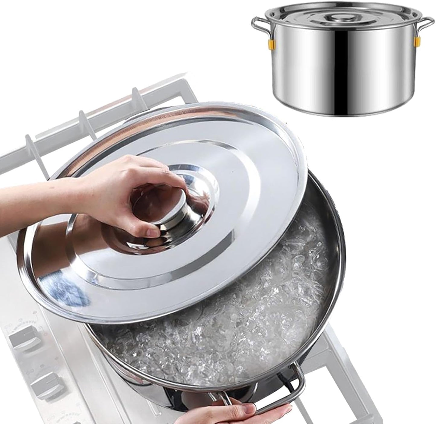 Large Capacity Stainless Steel Stock Pot for Cooking Rice, Noodles, Soup, and More - Durable Steamer Cookware with Lid