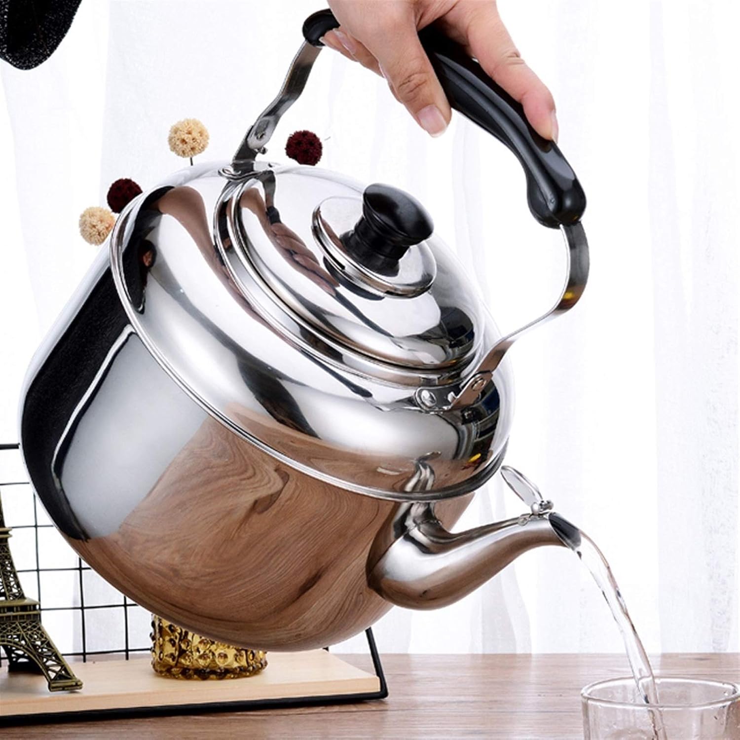 Large Capacity Stainless Steel Tea Kettle for Stove Top Cooking - 5L Size, Heat-Resistant Handle, Ideal for Kitchen & Dining Room
