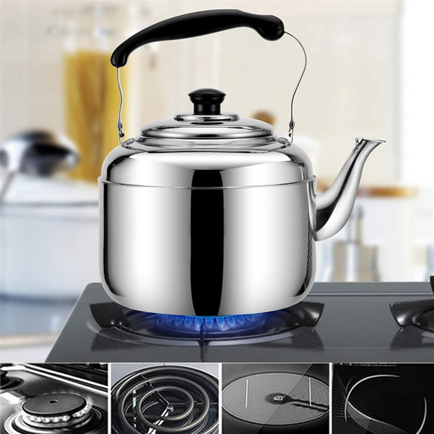 Large Capacity Stainless Steel Tea Kettle for Stove Top Cooking - 5L Size, Heat-Resistant Handle, Ideal for Kitchen & Dining Room