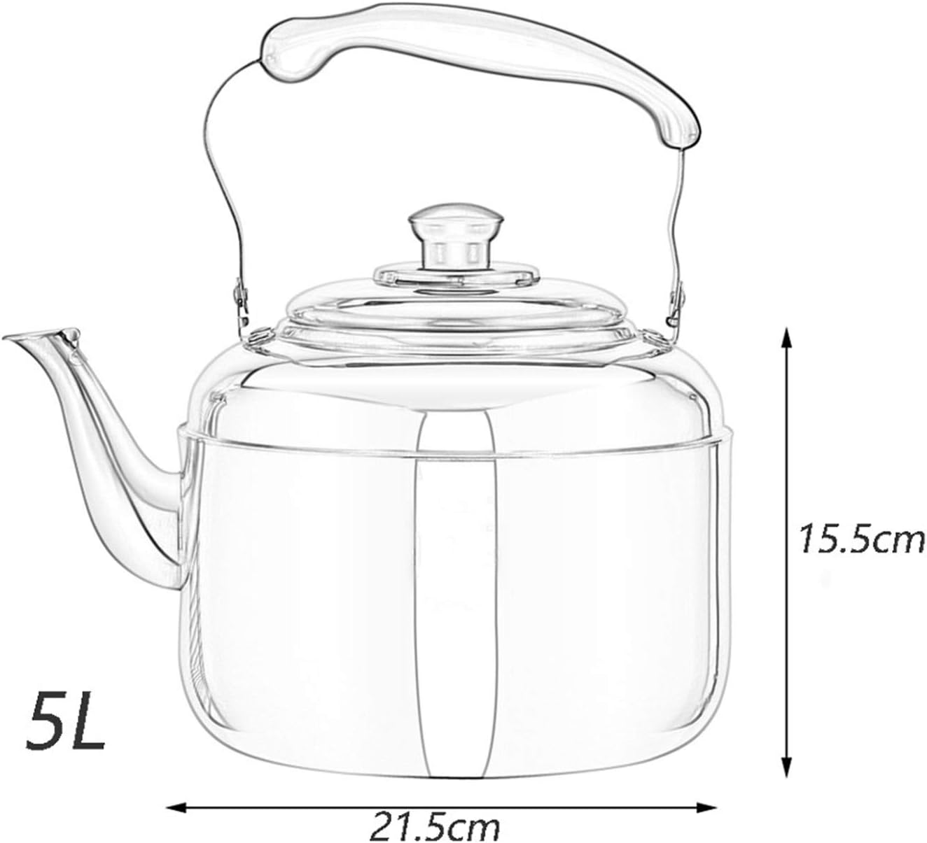 Large Capacity Stainless Steel Tea Kettle for Stove Top Cooking - 5L Size, Heat-Resistant Handle, Ideal for Kitchen & Dining Room