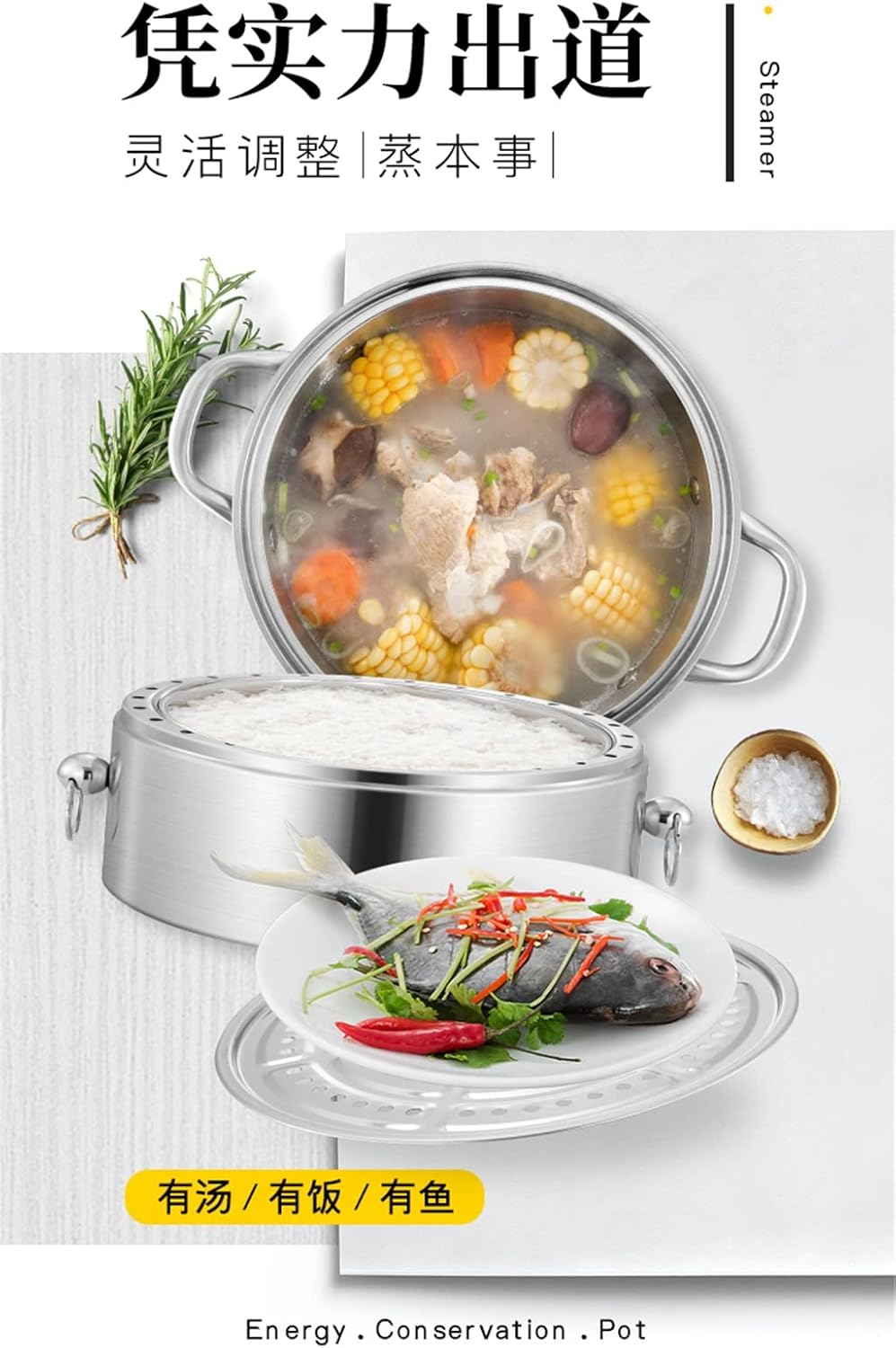 Large Capacity Three Layer Stainless Steel Steamer Pot for Household Cooking - 30CM, Thickened Design